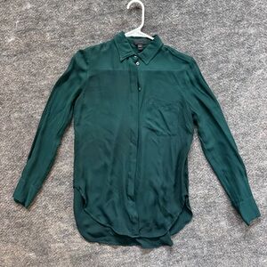 J. Crew Dark Green 100% Silk Blouse